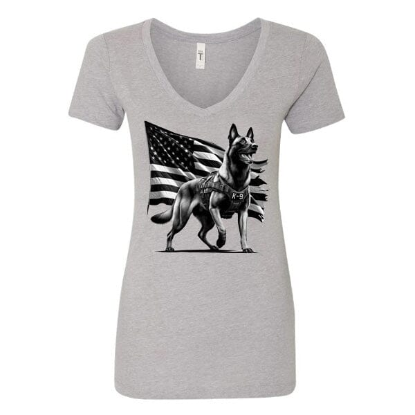 GSS - Patriotic Malinois K9 T-Shirts German Shepherd Shop Next Level Women's V-Neck (runs small) Heather Gray S