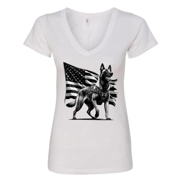 GSS - Patriotic Malinois K9 T-Shirts German Shepherd Shop Next Level Women's V-Neck (runs small) White S