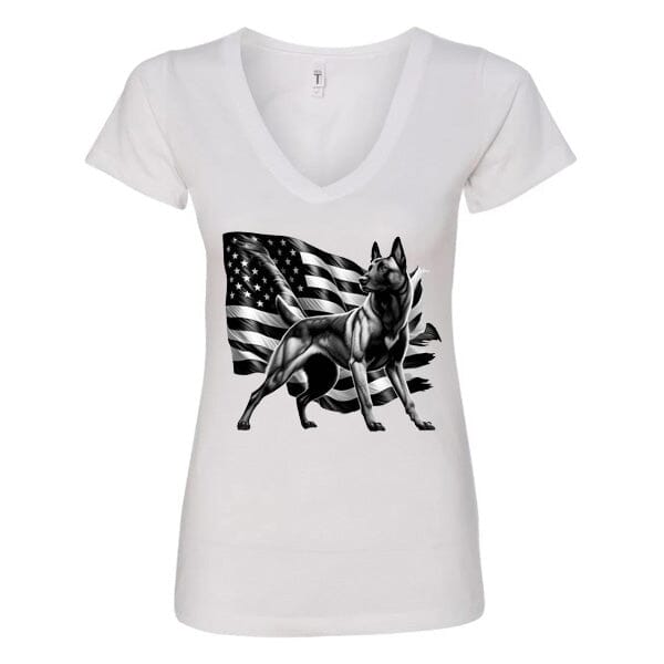 GSS - Patriotic Malinois T-Shirts German Shepherd Shop Next Level Women's V-Neck (runs small) White S