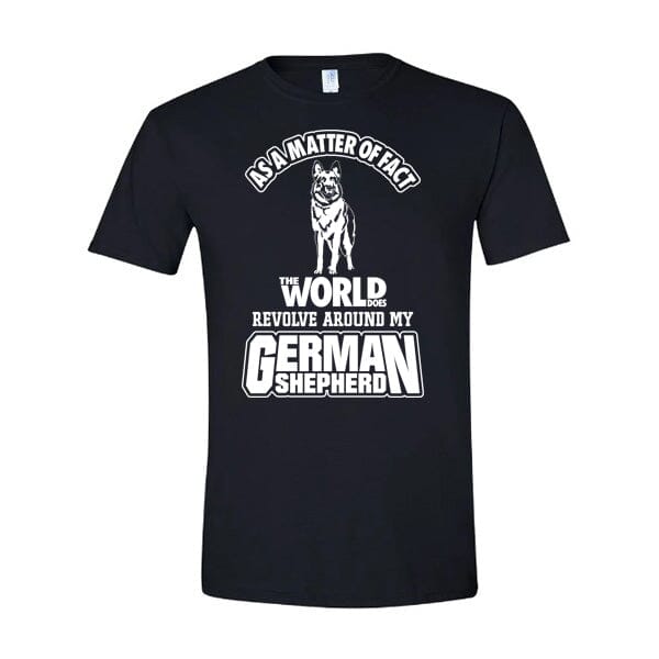 GSS - The World Does Revolve Around My German Shepherd T-Shirts German Shepherd Shop Gildan Men's Crewneck Black S