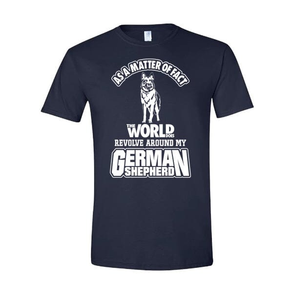 GSS - The World Does Revolve Around My German Shepherd T-Shirts German Shepherd Shop Gildan Men's Crewneck Navy S