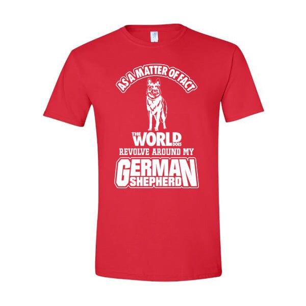 GSS - The World Does Revolve Around My German Shepherd T-Shirts German Shepherd Shop Gildan Men's Crewneck Red S