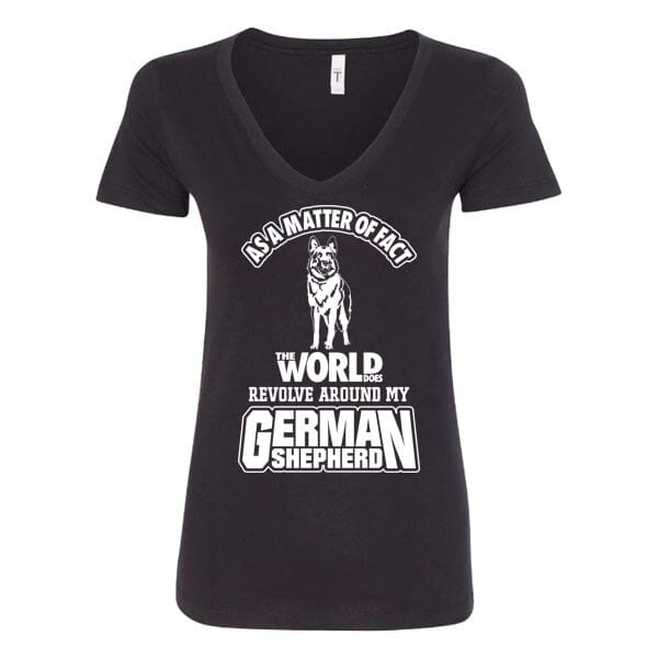 GSS - The World Does Revolve Around My German Shepherd T-Shirts German Shepherd Shop Next Level Woman's V-Neck Black S