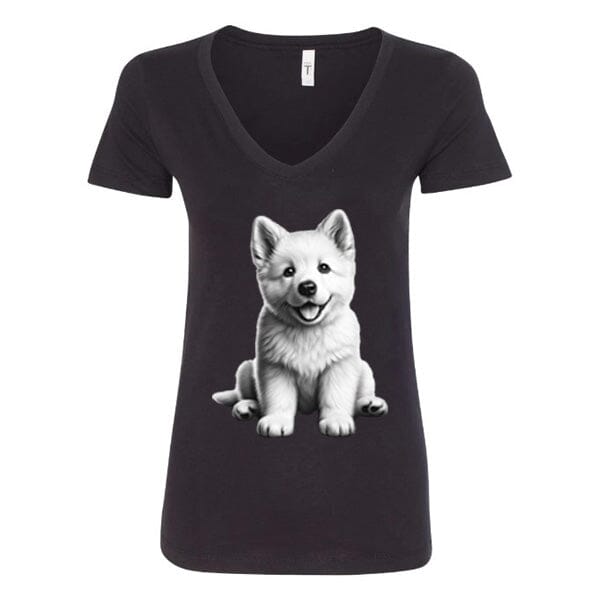 GSS - White German Shepherd Puppy T-Shirts German Shepherd Shop Next Level Women's V-Neck (runs small) Black S