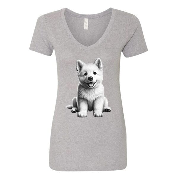 GSS - White German Shepherd Puppy T-Shirts German Shepherd Shop Next Level Women's V-Neck (runs small) Heather Gray S