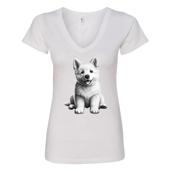 GSS - White German Shepherd Puppy T-Shirts German Shepherd Shop Next Level Women's V-Neck (runs small) White S