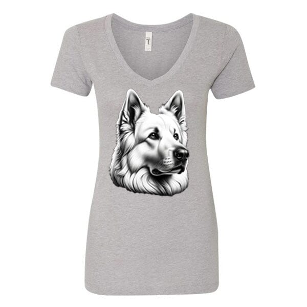 GSS - White German Shepherd T-Shirts German Shepherd Shop Next Level Women's V-Neck (runs small) Heather Gray S