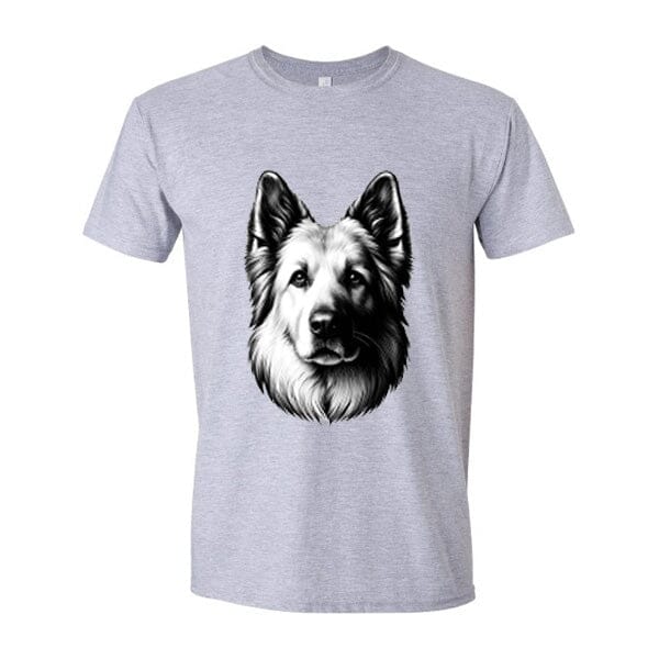 GSS - White Smiling German Shepherd T-Shirts German Shepherd Shop Gildan Men's Crewneck Heather Gray S