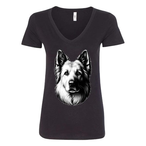 GSS - White Smiling German Shepherd T-Shirts German Shepherd Shop Next Level Women's V-Neck (runs small) Black S