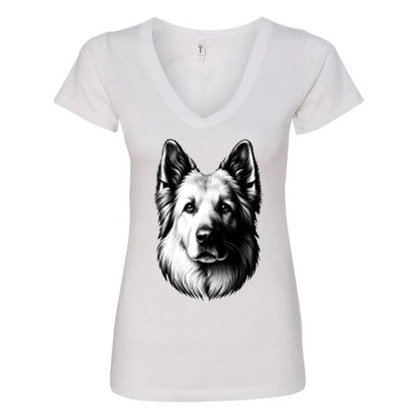 GSS - White Smiling German Shepherd T-Shirts German Shepherd Shop Next Level Women's V-Neck (runs small) White S