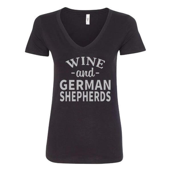 GSS - Wine and German Shepherds T-Shirts German Shepherd Shop Next Level Women's V-Neck (runs small) Black S