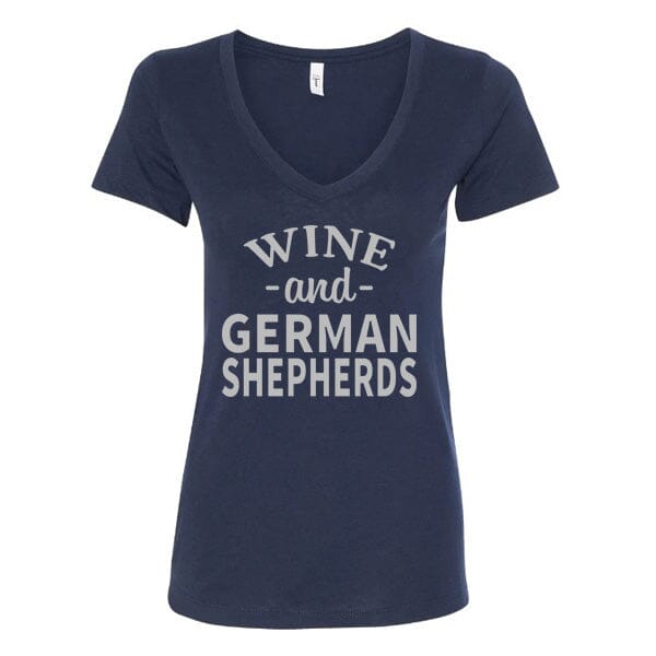 GSS - Wine and German Shepherds T-Shirts German Shepherd Shop Next Level Women's V-Neck (runs small) Navy S