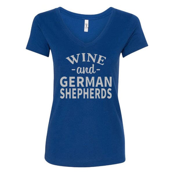 GSS - Wine and German Shepherds T-Shirts German Shepherd Shop Next Level Women's V-Neck (runs small) Royal Blue S