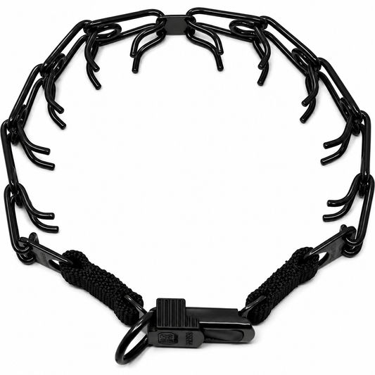 HERM SPRENGER - Black Stainless Steel ULTRA-PLUS Prong Collar with Center-Plate and ClicLock Quick-Release Buckle