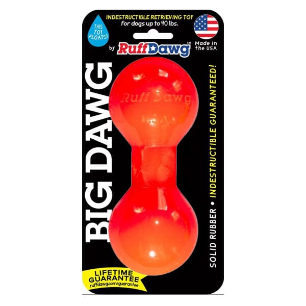 RUFF DAWG - Big Dawg Indestructible Rubber Floating Barbell Chew Toy - Guaranteed For Life Dog Toys Ruff Dawg Small ( Up to 40 Lbs) Neon Orange 