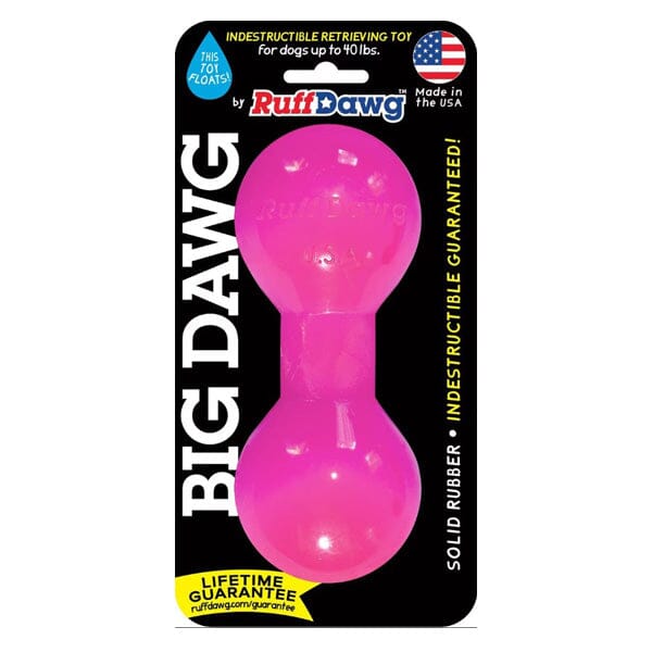 RUFF DAWG - Big Dawg Indestructible Rubber Floating Barbell Chew Toy - Guaranteed For Life Dog Toys Ruff Dawg Small ( Up to 40 Lbs) Neon Pink 