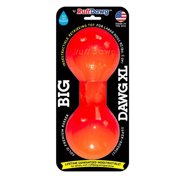 RUFF DAWG - Big Dawg Indestructible Rubber Floating Barbell Chew Toy - Guaranteed For Life in X-Large (40 Lbs & up), durable Dog Toys for dogs