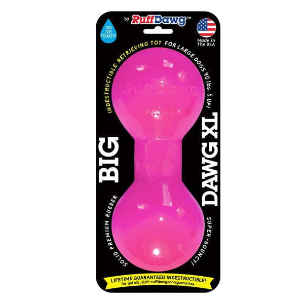 RUFF DAWG - Big Dawg Indestructible Rubber Floating Barbell Chew Toy - Guaranteed For Life Dog Toys Ruff Dawg X-Large (40 Lbs & up) Neon Pink 