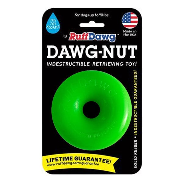 RUFF DAWG - Nut Indestructible Rubber Floating Donut Chew Toy - Guaranteed for Life Dog Toys Ruff Dawg Small (Up to 40 Lbs) Neon Green 