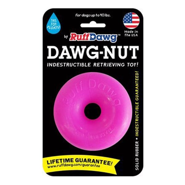 RUFF DAWG - Nut Indestructible Rubber Floating Donut Chew Toy - Guaranteed for Life Dog Toys Ruff Dawg Small (Up to 40 Lbs) Neon Pink 