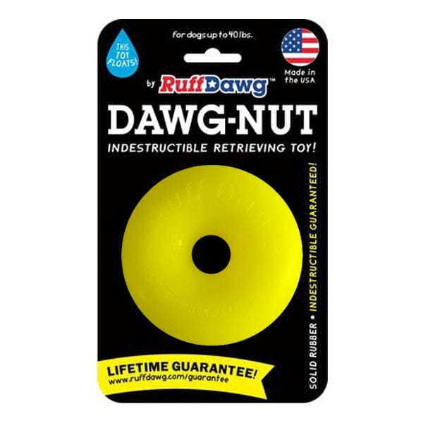 RUFF DAWG - Nut Indestructible Rubber Floating Donut Chew Toy - Guaranteed for Life Dog Toys Ruff Dawg Small (Up to 40 Lbs) Neon Yellow 