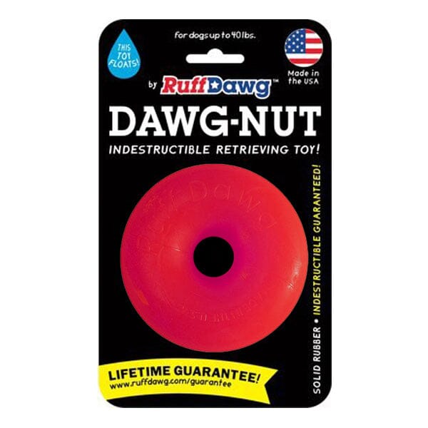 RUFF DAWG - Nut Indestructible Rubber Floating Donut Chew Toy - Guaranteed for Life Dog Toys Ruff Dawg Small (Up to 40 Lbs) Red 