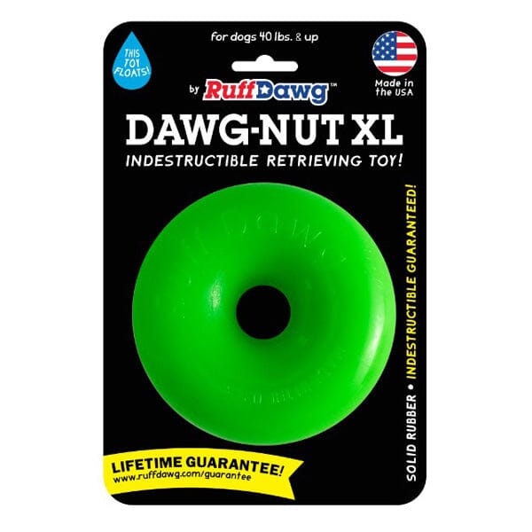 RUFF DAWG - Nut Indestructible Rubber Floating Donut Chew Toy - Guaranteed for Life Dog Toys Ruff Dawg XL (40 Lbs & up) Neon Green 