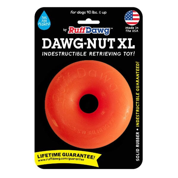 RUFF DAWG - Nut Indestructible Rubber Floating Donut Chew Toy - Guaranteed for Life Dog Toys Ruff Dawg XL (40 Lbs & up) Neon Orange 