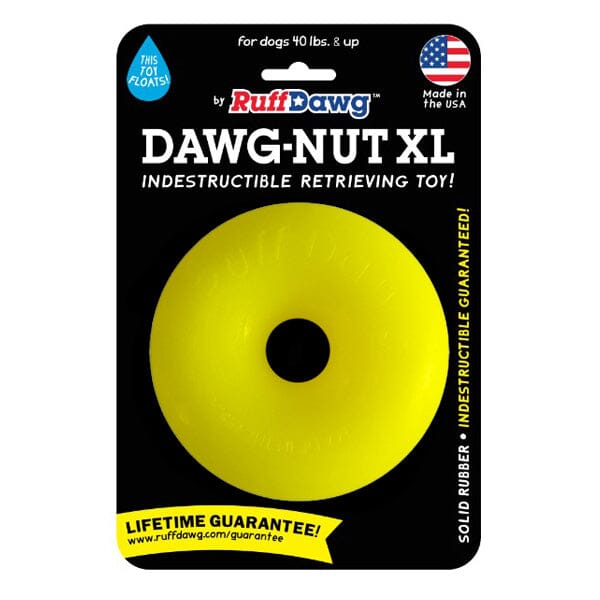 RUFF DAWG - Nut Indestructible Rubber Floating Donut Chew Toy - Guaranteed for Life Dog Toys Ruff Dawg XL (40 Lbs & up) Neon Yellow 