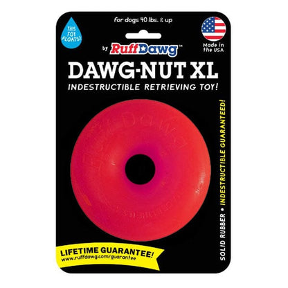 RUFF DAWG - Nut Indestructible Rubber Floating Donut Chew Toy - Guaranteed for Life in XL (40 Lbs & up), durable Dog Toys for dogs