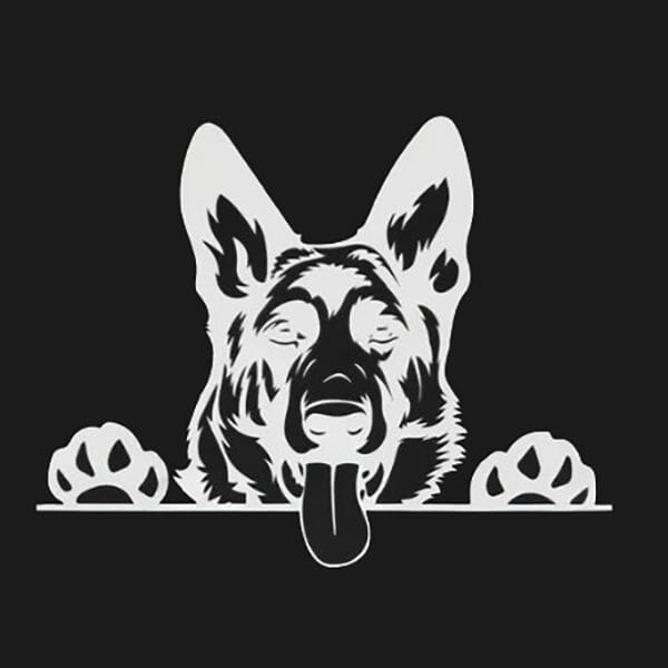 Peeking German Shepherd - Sticker in Silver, durable Vehicle Decals for dogs