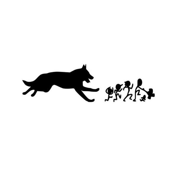 German Shepherd Chasing Family - Sticker in Black, durable Vehicle Decals for dogs