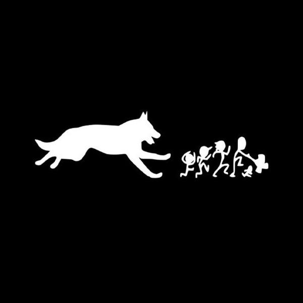 German Shepherd Chasing Family - Sticker in Silver, durable Vehicle Decals for dogs