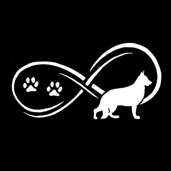 German Shepherd Infinity - Stickers in Silver, durable Vehicle Decals for dogs