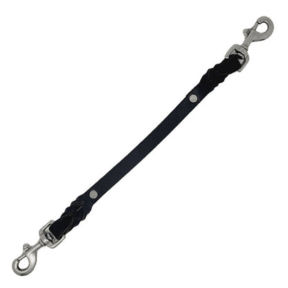 GSS - 16" Double Stainless Steel Clasp Leather Tab in Black, durable Pet Leashes for dogs