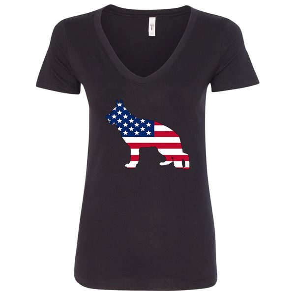 GSS - German Shepherd American Flag Silhouette T-Shirts & Hoodie German Shepherd Shop Next Level Woman's V-Neck Black S