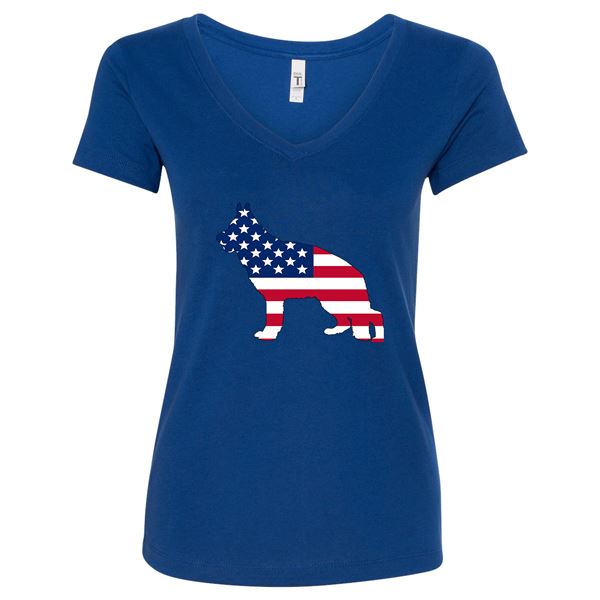 GSS - German Shepherd American Flag Silhouette T-Shirts & Hoodie German Shepherd Shop Next Level Woman's V-Neck Royal Blue S