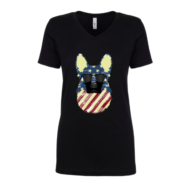 GSS - German Shepherd Cool Patriot T-Shirts & Hoodie Shirts & Tops German Shepherd Shop Next Level Women's V-Neck S Black