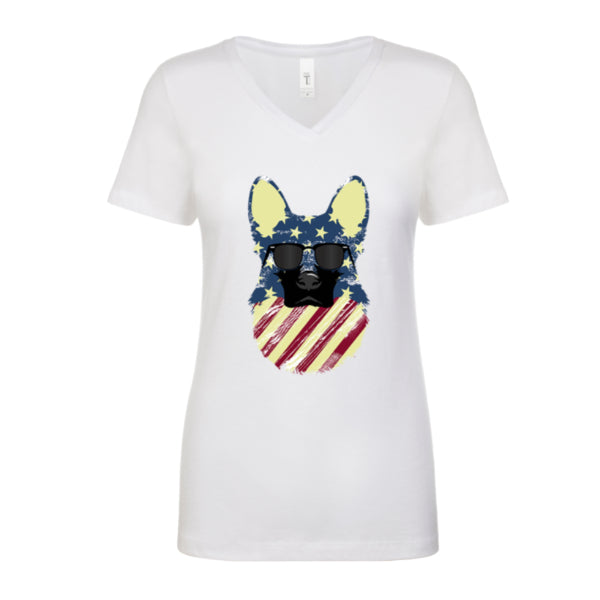 GSS - German Shepherd Cool Patriot T-Shirts & Hoodie Shirts & Tops German Shepherd Shop Next Level Women's V-Neck S White