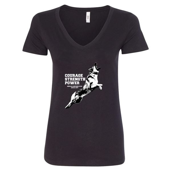 GSS - German Shepherd Courage T-Shirts & Hoodie German Shepherd Shop Next Level Woman's V-Neck Black S