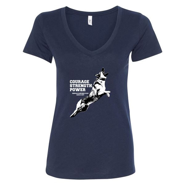 GSS - German Shepherd Courage T-Shirts & Hoodie German Shepherd Shop Next Level Woman's V-Neck Navy Blue S