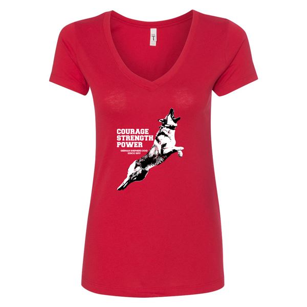 GSS - German Shepherd Courage T-Shirts & Hoodie German Shepherd Shop Next Level Woman's V-Neck Red S