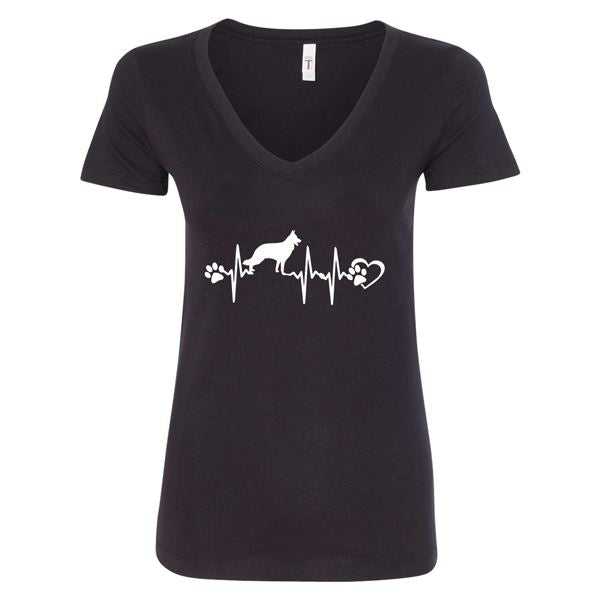 GSS - German Shepherd Heartbeat T-Shirts & Hoodie German Shepherd Shop Next Level Woman's V-Neck Black S