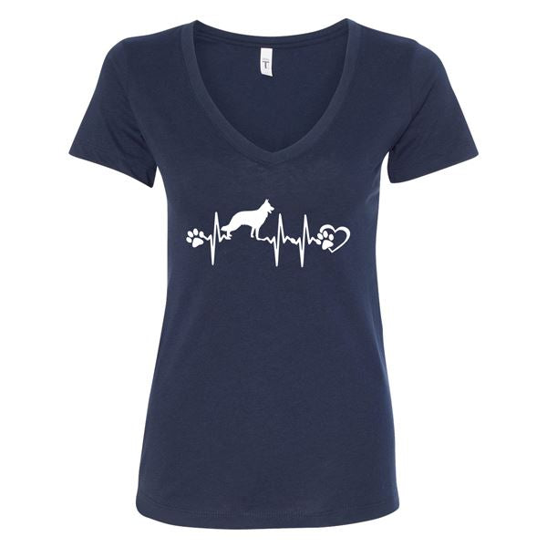 GSS - German Shepherd Heartbeat T-Shirts & Hoodie German Shepherd Shop Next Level Woman's V-Neck Navy S