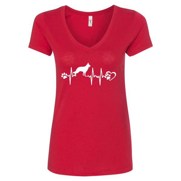 GSS - German Shepherd Heartbeat T-Shirts & Hoodie German Shepherd Shop Next Level Woman's V-Neck Red S