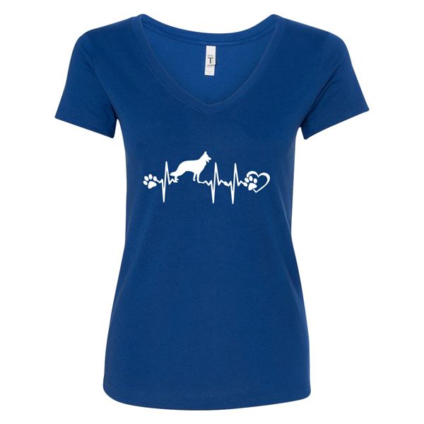 GSS - German Shepherd Heartbeat T-Shirts & Hoodie German Shepherd Shop Next Level Woman's V-Neck Royal Blue S