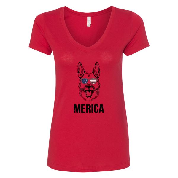 GSS - German Shepherd Merica T-Shirts & Hoodie German Shepherd Shop Next Level Woman's V-Neck Red S