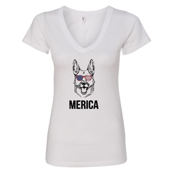 GSS - German Shepherd Merica T-Shirts & Hoodie German Shepherd Shop Next Level Woman's V-Neck White S