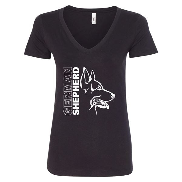 GSS - German Shepherd Profile T-Shirts & Hoodie German Shepherd Shop Next Level Woman's V-Neck Black S