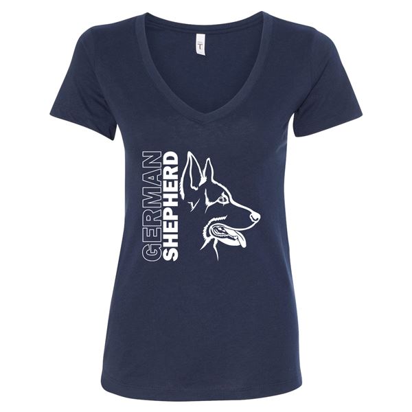 GSS - German Shepherd Profile T-Shirts & Hoodie German Shepherd Shop Next Level Woman's V-Neck Navy Blue S